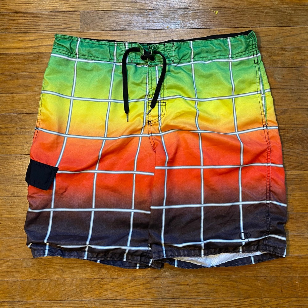 OP Ocean Pacific Y2K Mens Board Shorts Large 36-38 Rasta Swim Trunks